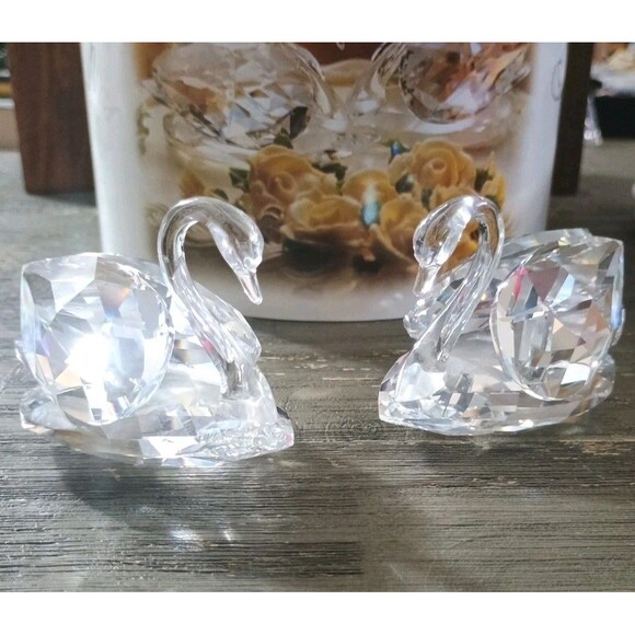Swarovski Sliver Crystal 2 Large Crystal Swans  Retired Original Box - Picture 1 of 13